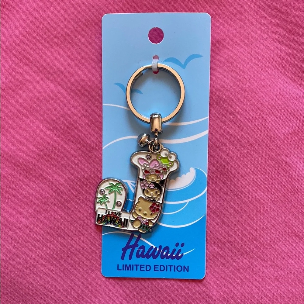 Hawaiian Hula Hello Kitty “J” Keychain on Silver w/ Kuromi My Melody Keroppi NEW